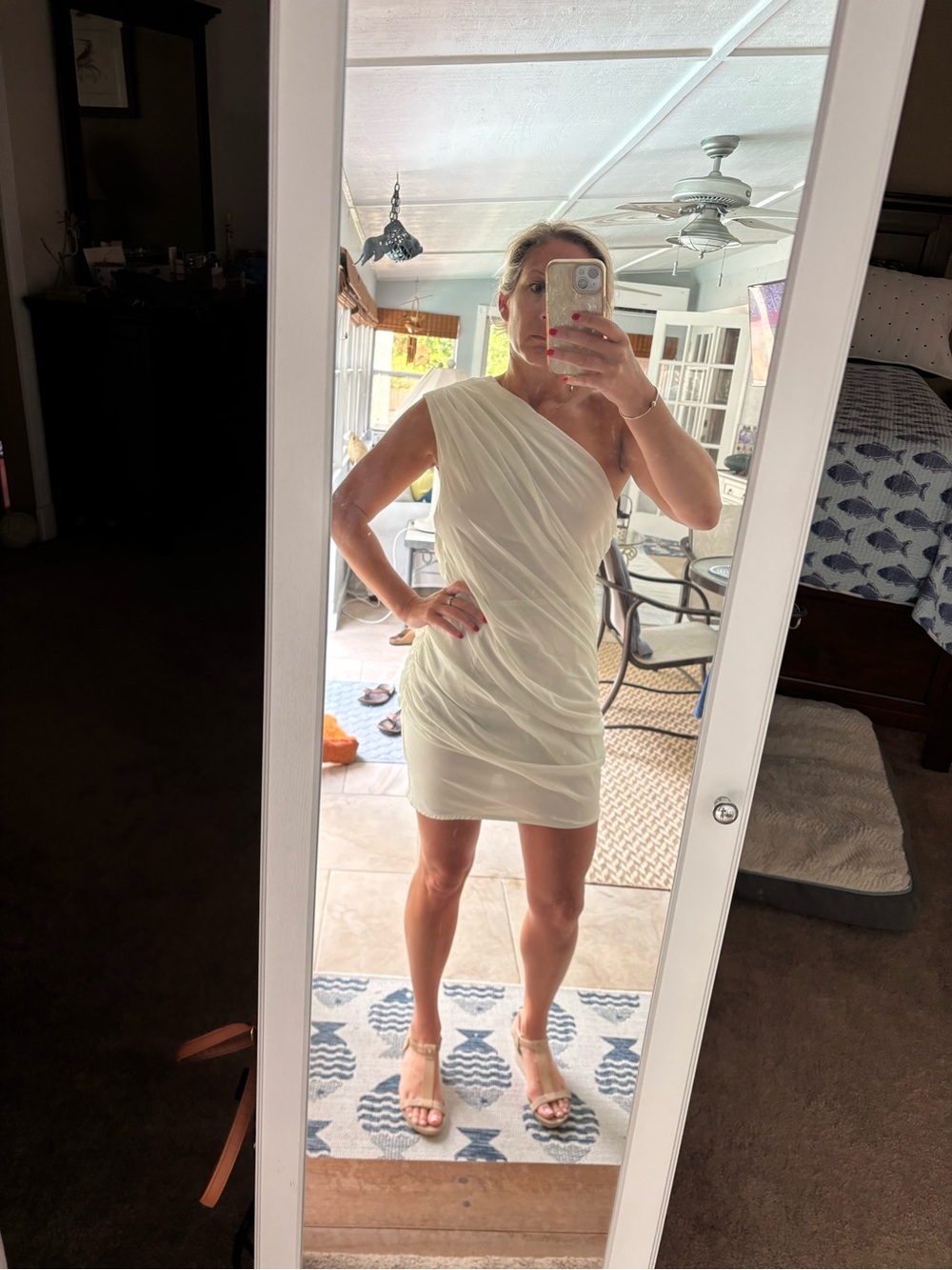 Abercrombie & Fitch One-Shoulder Light Green Ruched Mini Dress